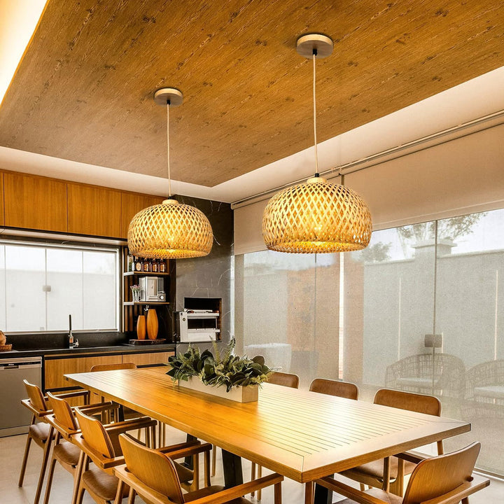 Suspension lumineuse 1 lumière en bambou tissé à la main semi-circulaire de style ferme traditionnelle pour salon 