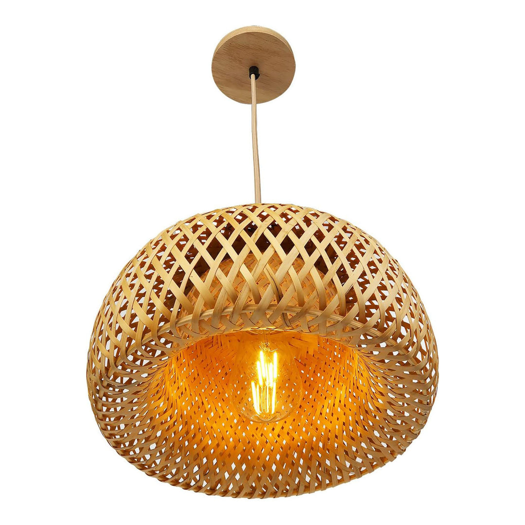 Suspension lumineuse 1 lumière en bambou tissé à la main semi-circulaire de style ferme traditionnelle pour salon 