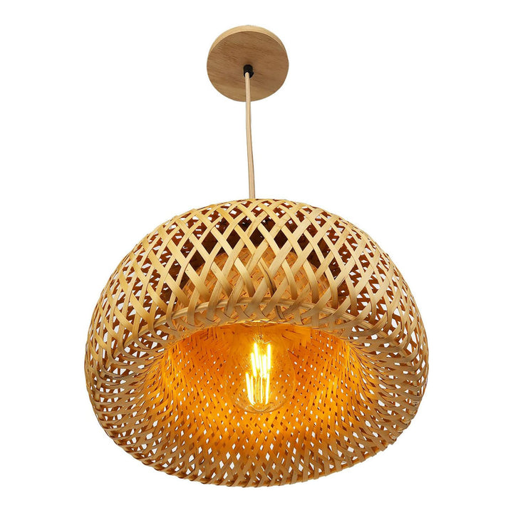 Suspension lumineuse 1 lumière en bambou tissé à la main semi-circulaire de style ferme traditionnelle pour salon 
