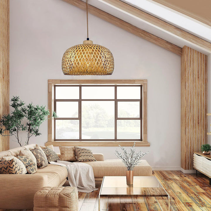 Suspension lumineuse 1 lumière en bambou tissé à la main semi-circulaire de style ferme traditionnelle pour salon 