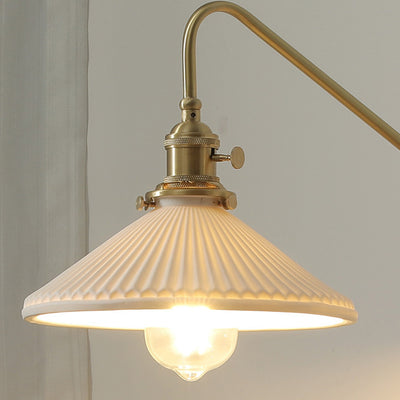 Applique murale 1 lumière avec bras réglable traditionnel japonais, base carrée, abat-jour en céramique, bois, pour salon 