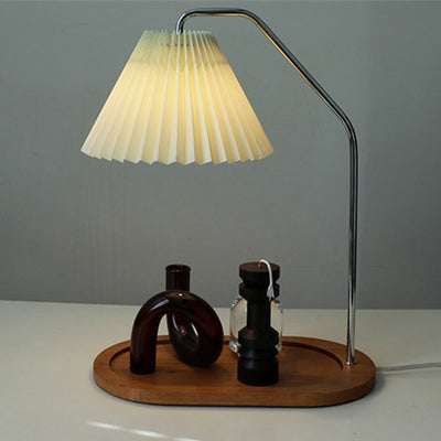 Traditionelle Vintage Regenschirm Runde Plissee Stoff Holz USB 1-Licht Tischlampe für Wohnzimmer 