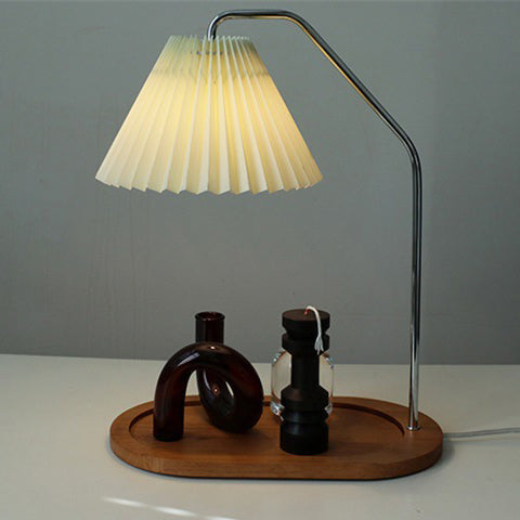 Traditionelle Vintage Regenschirm Runde Plissee Stoff Holz USB 1-Licht Tischlampe für Wohnzimmer 