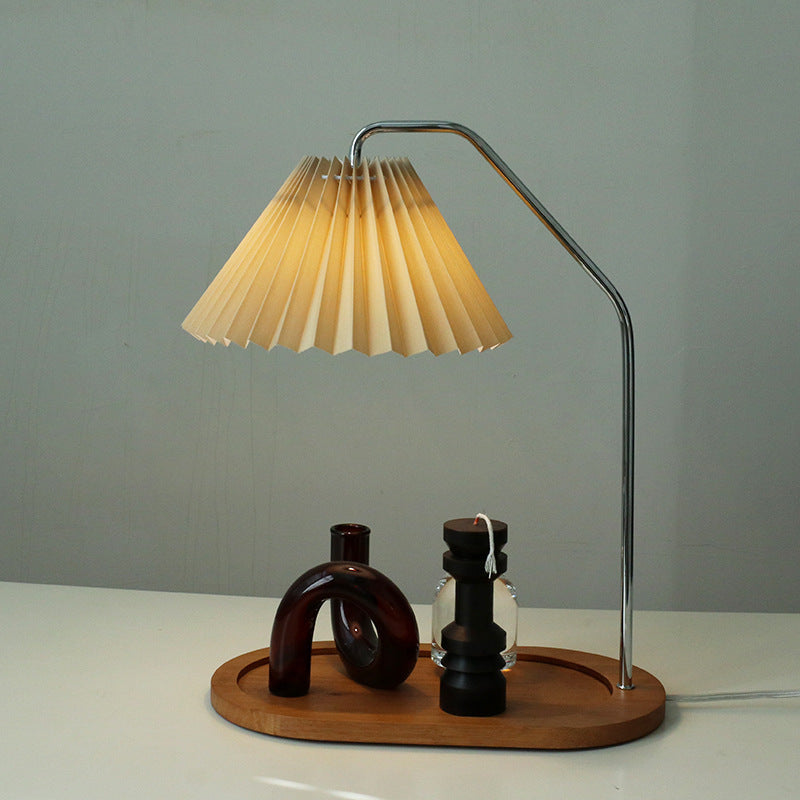 Traditionelle Vintage Regenschirm Runde Plissee Stoff Holz USB 1-Licht Tischlampe für Wohnzimmer 