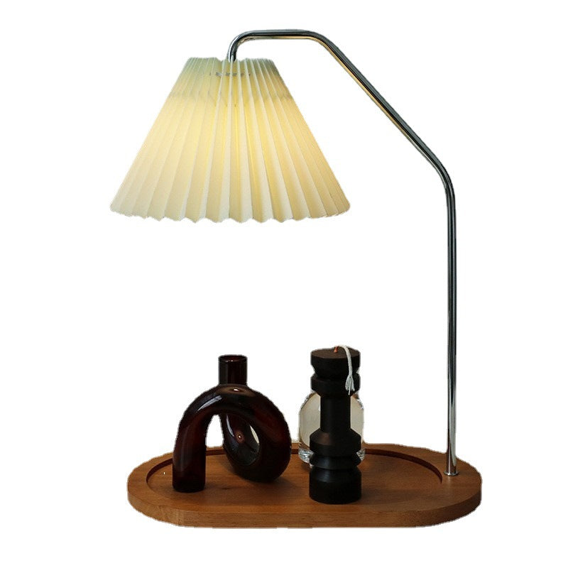 Traditionelle Vintage Regenschirm Runde Plissee Stoff Holz USB 1-Licht Tischlampe für Wohnzimmer 