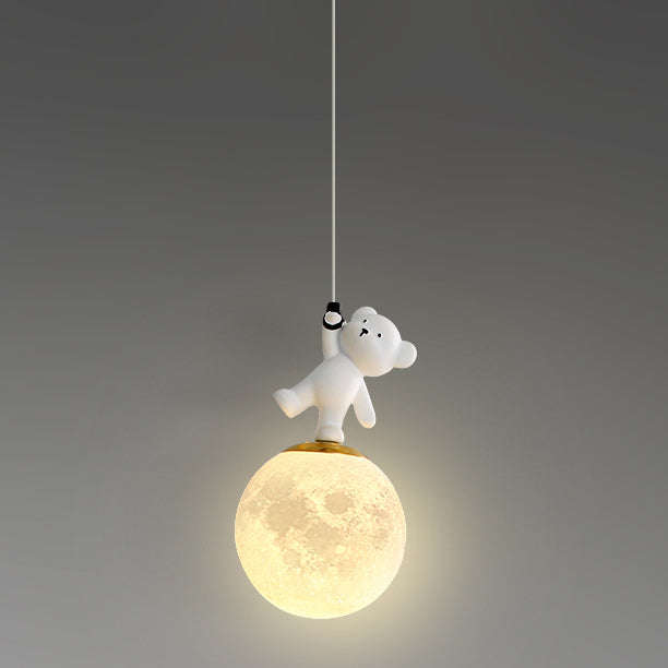 Luz colgante LED con pantalla de PLA de oso de resina para niños creativos contemporáneos para dormitorio 