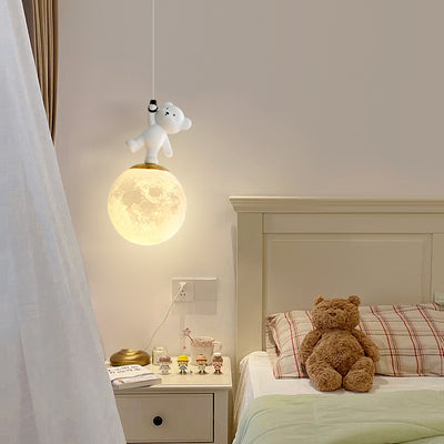 Luz colgante LED con pantalla de PLA de oso de resina para niños creativos contemporáneos para dormitorio 