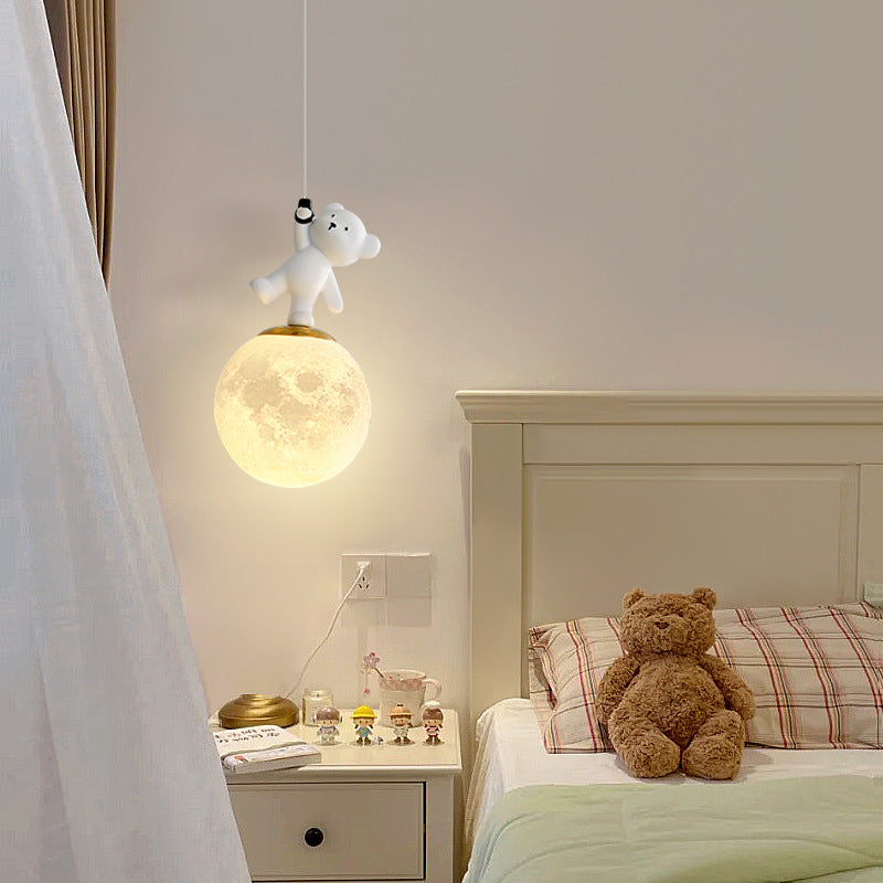Luz colgante LED con pantalla de PLA de oso de resina para niños creativos contemporáneos para dormitorio 