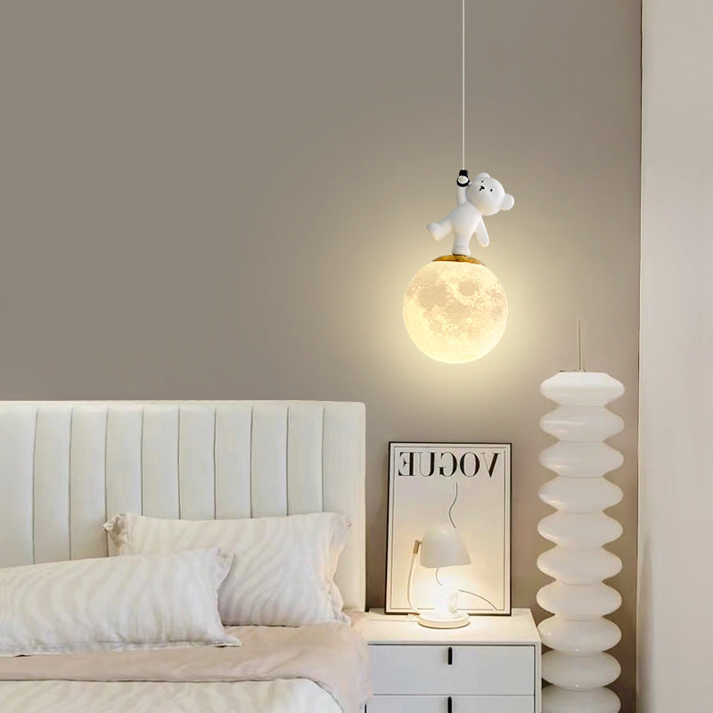 Luz colgante LED con pantalla de PLA de oso de resina para niños creativos contemporáneos para dormitorio 