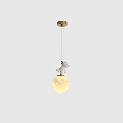 Luz colgante LED con pantalla de PLA de oso de resina para niños creativos contemporáneos para dormitorio 