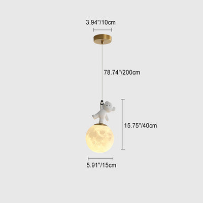 Luz colgante LED con pantalla de PLA de oso de resina para niños creativos contemporáneos para dormitorio 