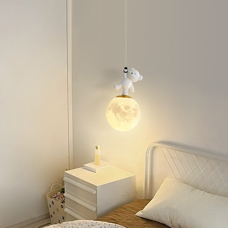 Luz colgante LED con pantalla de PLA de oso de resina para niños creativos contemporáneos para dormitorio 
