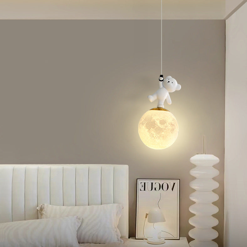Luz colgante LED con pantalla de PLA de oso de resina para niños creativos contemporáneos para dormitorio 