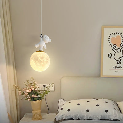 Luz colgante LED con pantalla de PLA de oso de resina para niños creativos contemporáneos para dormitorio 