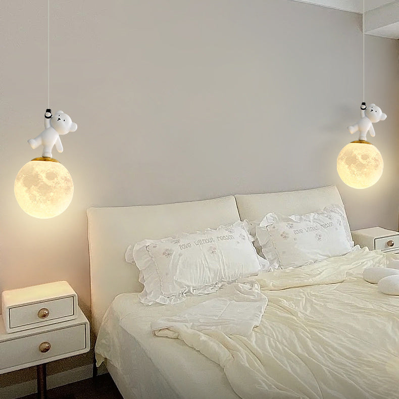 Contemporary Creative Kids Cartoon Resin Bear PLA Shade LED Pendant Light For Bedroom