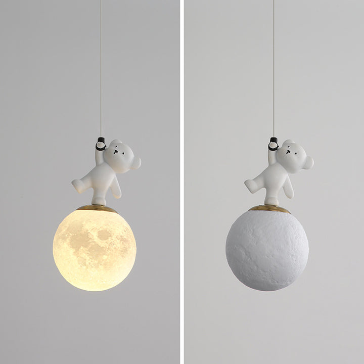 Contemporary Creative Kids Cartoon Resin Bear PLA Shade LED Pendant Light For Bedroom