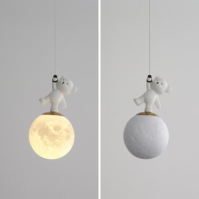 Luz colgante LED con pantalla de PLA de oso de resina para niños creativos contemporáneos para dormitorio 