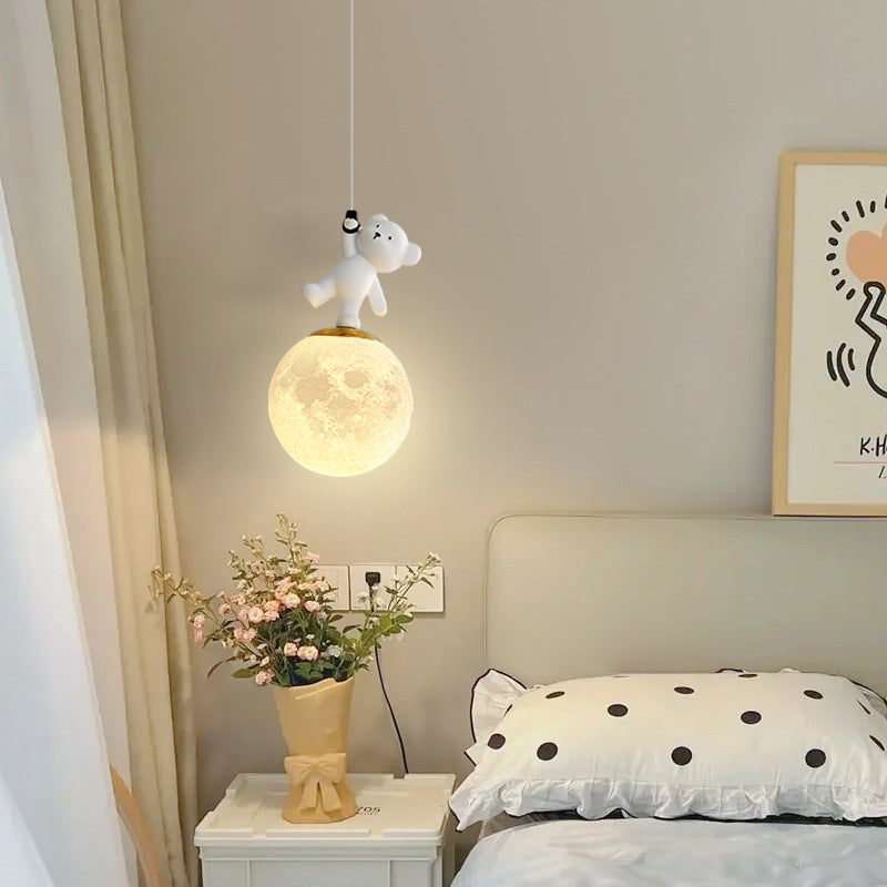 Contemporary Creative Kids Cartoon Resin Bear PLA Shade LED Pendant Light For Bedroom