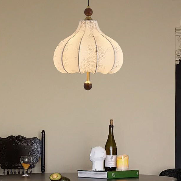 Traditionelle französische runde trapezförmige Blumenmuster-Pendelleuchte aus Holzgewebe mit 1/3/5 Lichtern für Wohnzimmer 