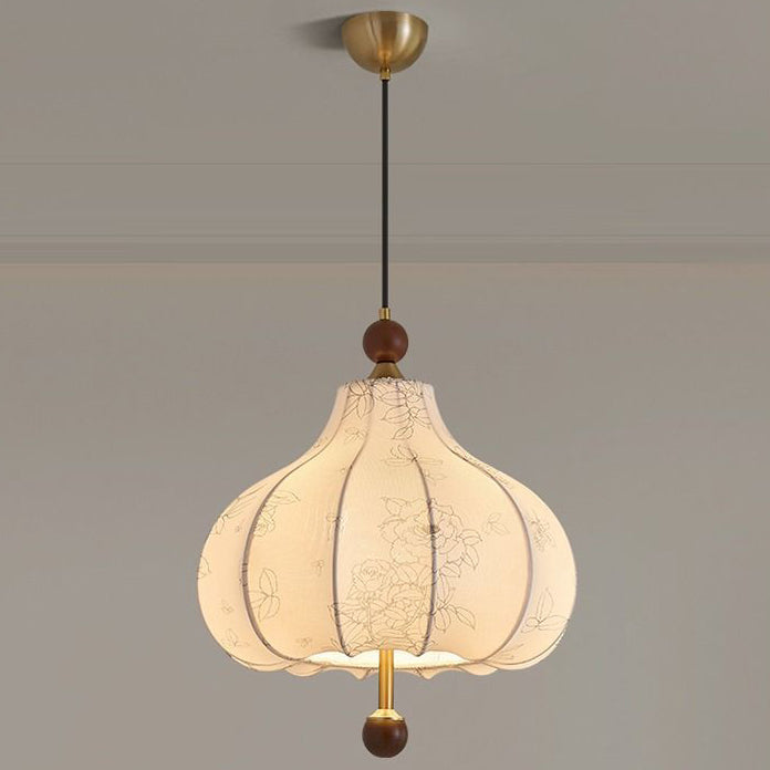 Traditionelle französische runde trapezförmige Blumenmuster-Pendelleuchte aus Holzgewebe mit 1/3/5 Lichtern für Wohnzimmer 