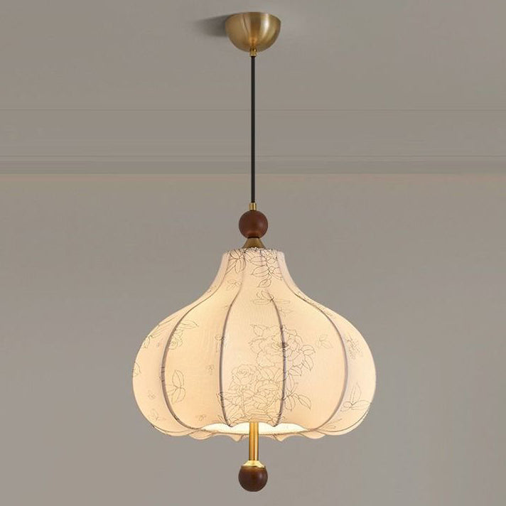 Traditionelle französische runde trapezförmige Blumenmuster-Pendelleuchte aus Holzgewebe mit 1/3/5 Lichtern für Wohnzimmer 