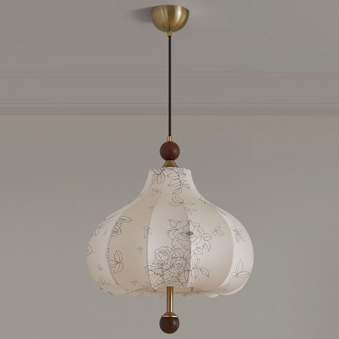 Traditionelle französische runde trapezförmige Blumenmuster-Pendelleuchte aus Holzgewebe mit 1/3/5 Lichtern für Wohnzimmer 