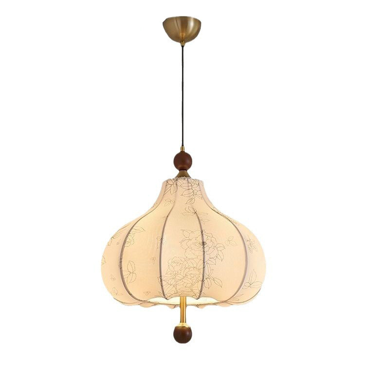 Traditionelle französische runde trapezförmige Blumenmuster-Pendelleuchte aus Holzgewebe mit 1/3/5 Lichtern für Wohnzimmer 