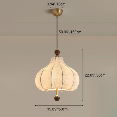 Traditionelle französische runde trapezförmige Blumenmuster-Pendelleuchte aus Holzgewebe mit 1/3/5 Lichtern für Wohnzimmer 