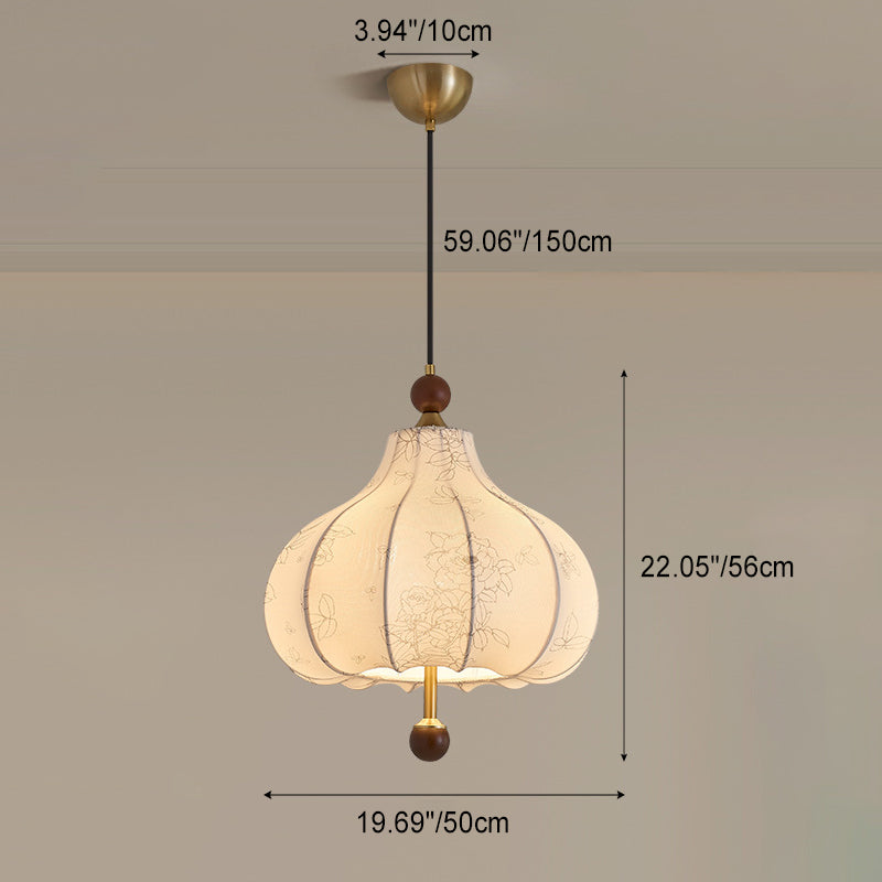 Traditionelle französische runde trapezförmige Blumenmuster-Pendelleuchte aus Holzgewebe mit 1/3/5 Lichtern für Wohnzimmer 