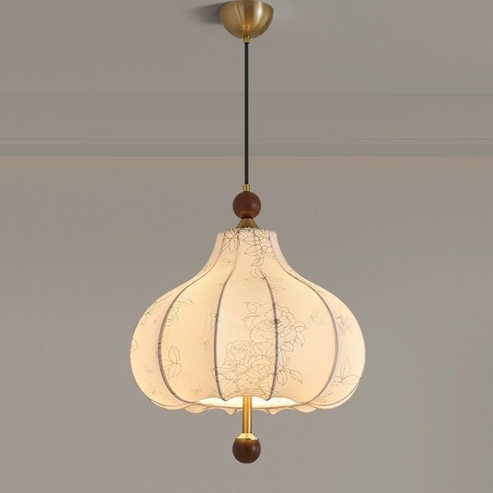 Traditionelle französische runde trapezförmige Blumenmuster-Pendelleuchte aus Holzgewebe mit 1/3/5 Lichtern für Wohnzimmer 