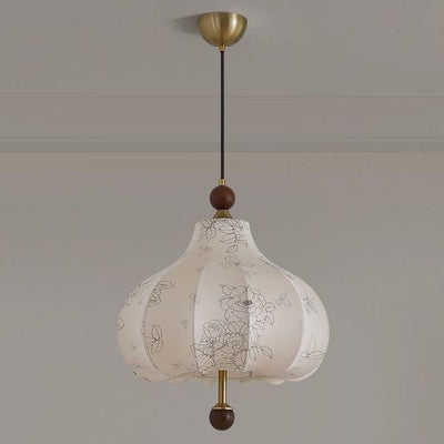 Traditionelle französische runde trapezförmige Blumenmuster-Pendelleuchte aus Holzgewebe mit 1/3/5 Lichtern für Wohnzimmer 