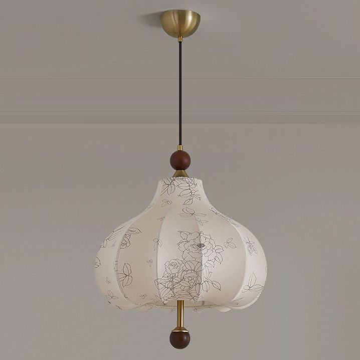 Traditionelle französische runde trapezförmige Blumenmuster-Pendelleuchte aus Holzgewebe mit 1/3/5 Lichtern für Wohnzimmer 