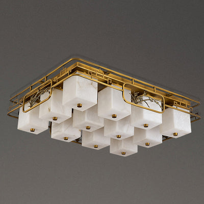 Traditionelle chinesische Marmor Messing quadratische rechteckige LED Unterputz Deckenleuchte für Wohnzimmer 