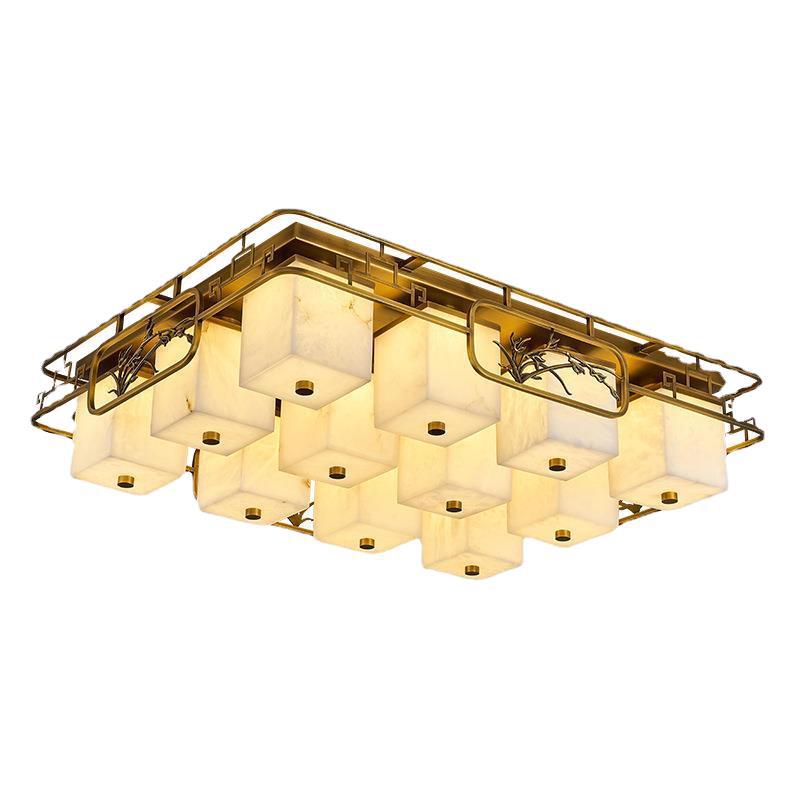Traditionelle chinesische Marmor Messing quadratische rechteckige LED Unterputz Deckenleuchte für Wohnzimmer 