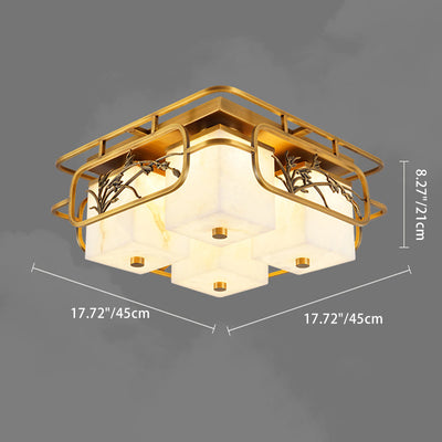 Traditionelle chinesische Marmor Messing quadratische rechteckige LED Unterputz Deckenleuchte für Wohnzimmer 