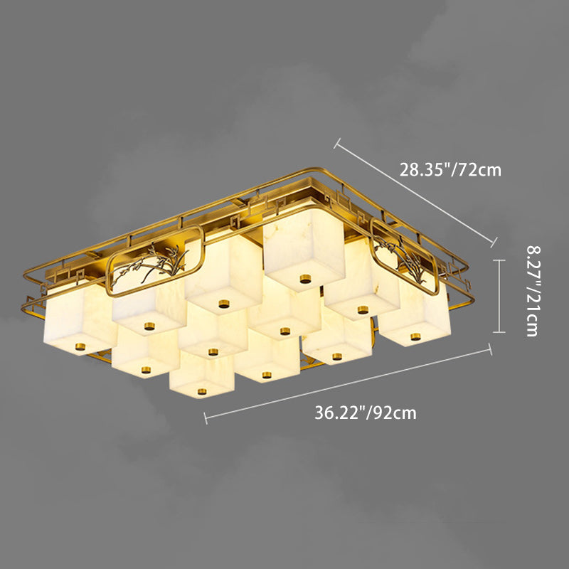 Traditionelle chinesische Marmor Messing quadratische rechteckige LED Unterputz Deckenleuchte für Wohnzimmer 