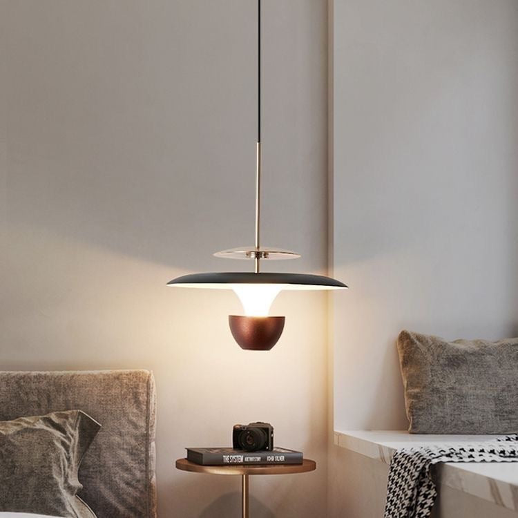 Lustre LED en acrylique et aluminium rectiligne en forme de soucoupe volante moderne et luxueuse pour chambre 