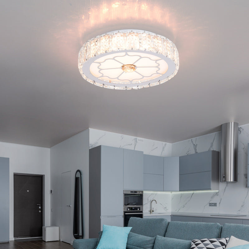 Lustre LED encastré rond en aluminium moderne avec cristaux pour salon 