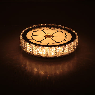 Lustre LED encastré rond en aluminium moderne avec cristaux pour salon 