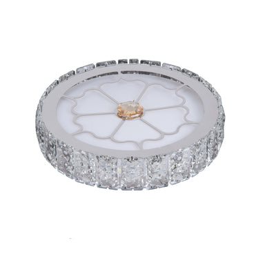 Lustre LED encastré rond en aluminium moderne avec cristaux pour salon 
