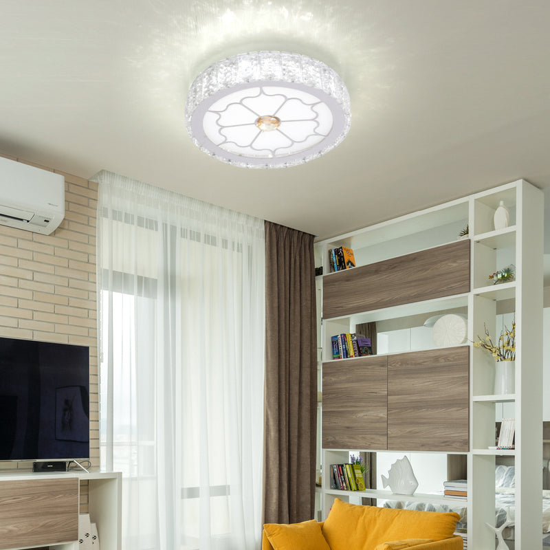 Lustre LED encastré rond en aluminium moderne avec cristaux pour salon 