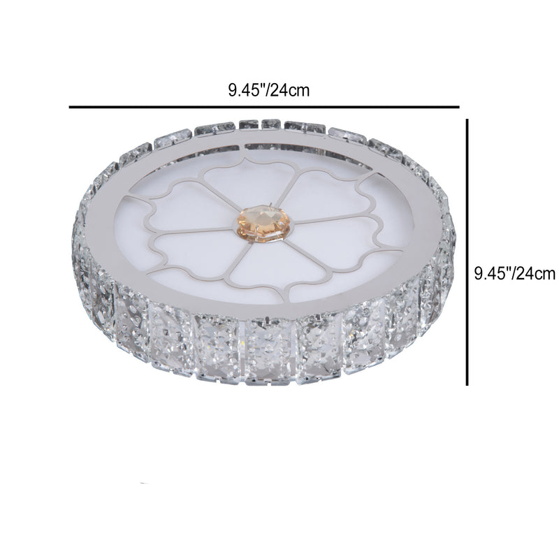 Lustre LED encastré rond en aluminium moderne avec cristaux pour salon 