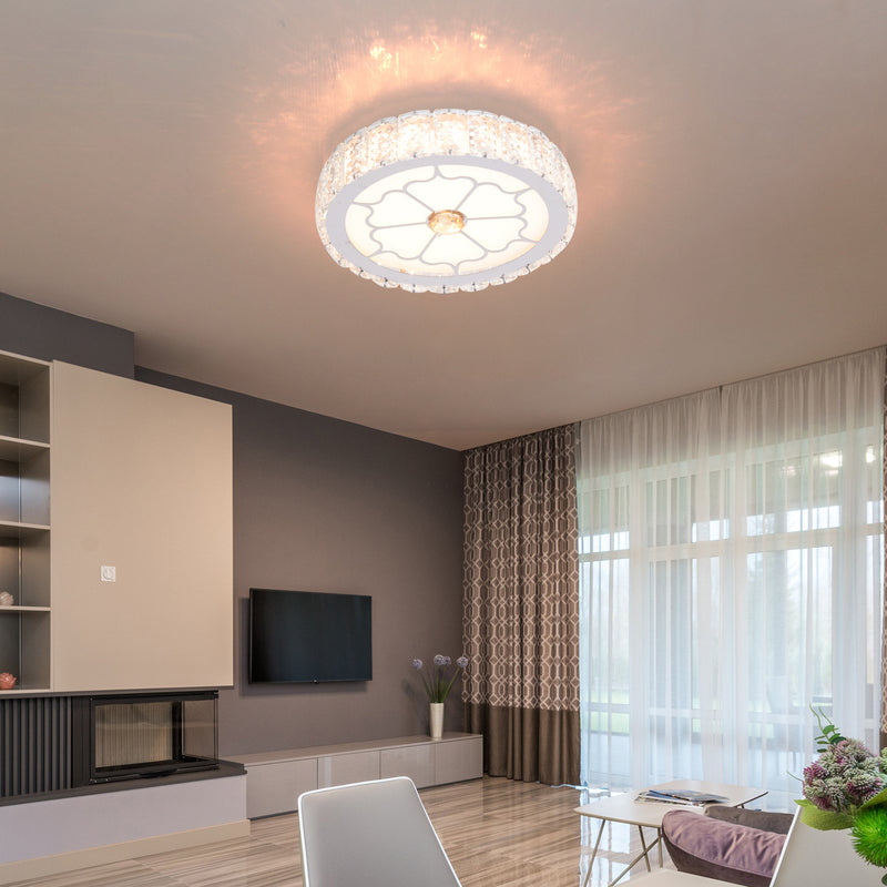 Lustre LED encastré rond en aluminium moderne avec cristaux pour salon 