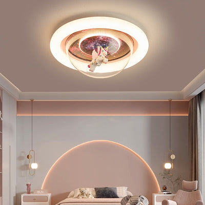 Lumière de plafond LED en résine acrylique en fer rond avec licorne et ciel étoilé pour enfants, lumière pour chambre d'enfant 