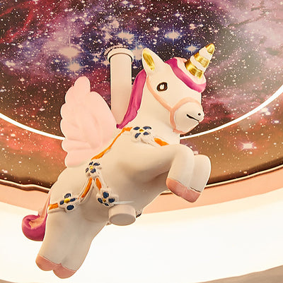 Lumière de plafond LED en résine acrylique en fer rond avec licorne et ciel étoilé pour enfants, lumière pour chambre d'enfant 