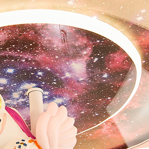 Lumière de plafond LED en résine acrylique en fer rond avec licorne et ciel étoilé pour enfants, lumière pour chambre d&