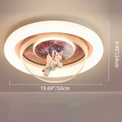 Lumière de plafond LED en résine acrylique en fer rond avec licorne et ciel étoilé pour enfants, lumière pour chambre d'enfant 