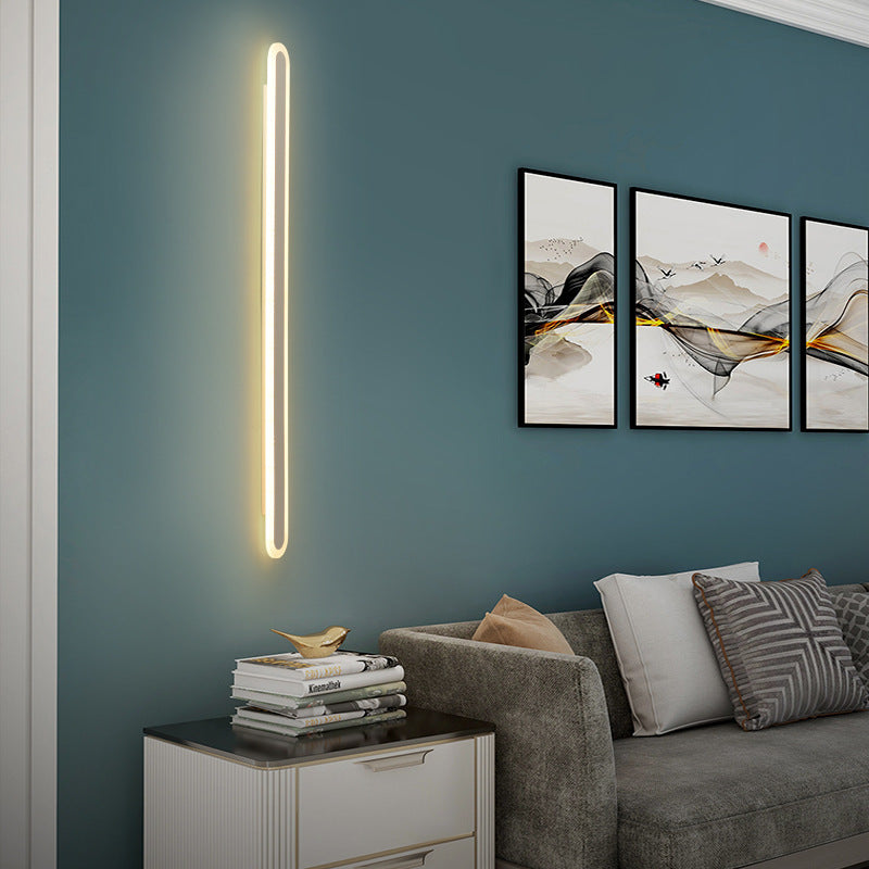 Modern Minimalist Rectangle Long Line Iron Acrylic LED Wall Sconce Lamp For Living Room