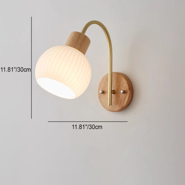 Zeitgenössische nordische 1-flammige Wandleuchte aus Acryl, Holz und Eisen mit Kugel- und Streifendesign für das Wohnzimmer 