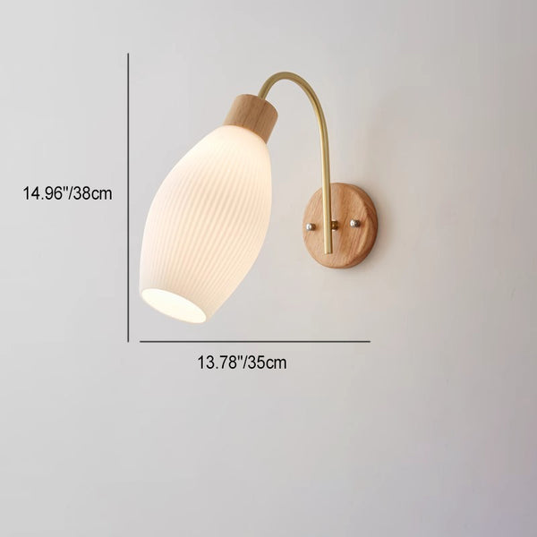 Zeitgenössische nordische 1-flammige Wandleuchte aus Acryl, Holz und Eisen mit Kugel- und Streifendesign für das Wohnzimmer 